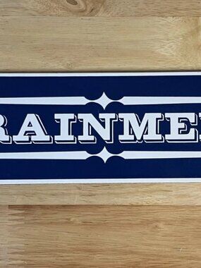 Ande Rooney 1998 “For Trainmen Only” Porcelain Railroad Sign 18.25” Blue White